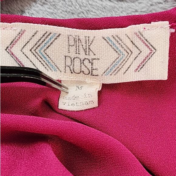 Pink Rose Scoop Neck Lattice Cutout Back Cuffed Sleeve Blouse Size M Pink Office - Picture 3 of 8